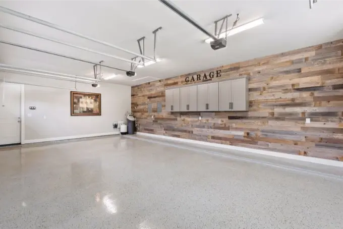 modern garage remodeling project with textured backwall