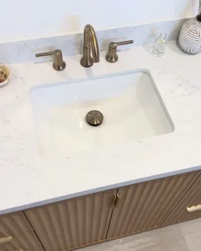 Fluted wood bathroom vanity